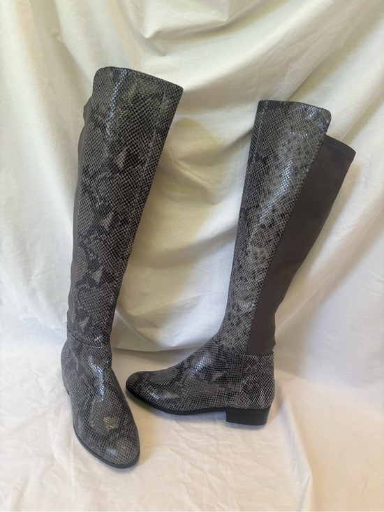 MICHAEL Michael Kors Shoes - Michael Kors Gray Snake Leather Over Knee Riding Boots size 9